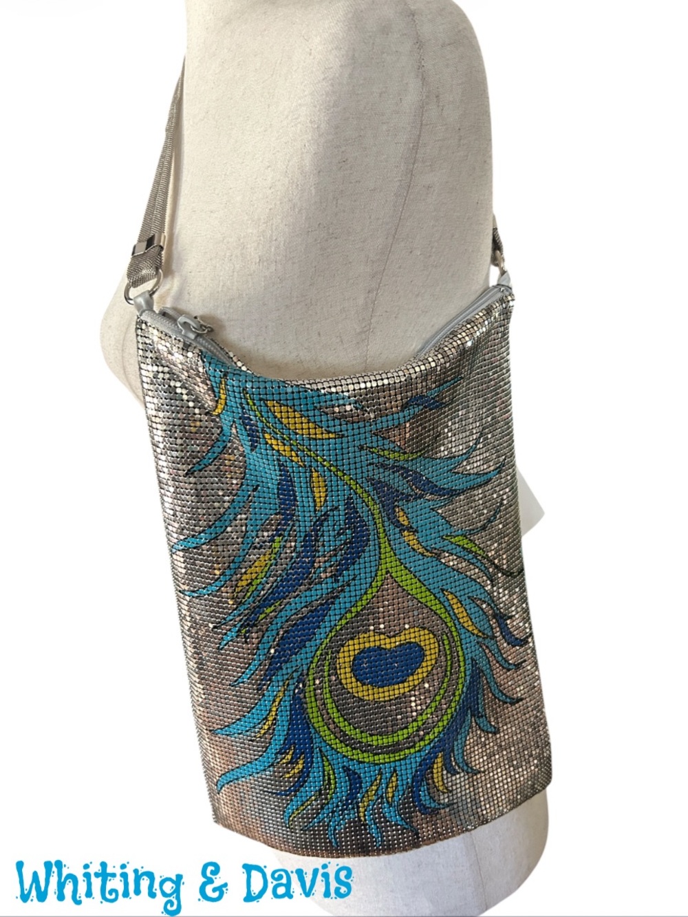 Metal Mesh Peacock Feather Crossbody Bag